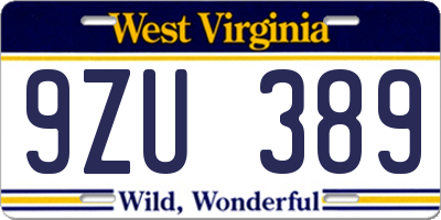 WV license plate 9ZU389