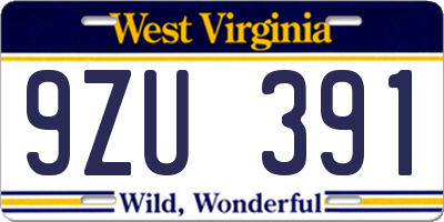WV license plate 9ZU391