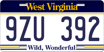 WV license plate 9ZU392