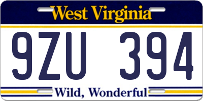 WV license plate 9ZU394