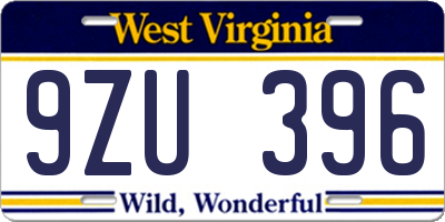 WV license plate 9ZU396