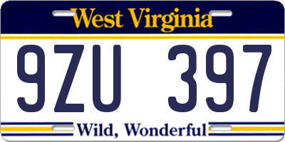WV license plate 9ZU397