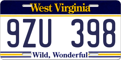 WV license plate 9ZU398