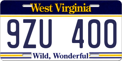 WV license plate 9ZU400