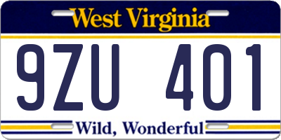 WV license plate 9ZU401