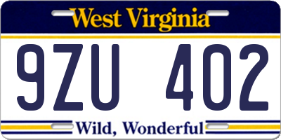 WV license plate 9ZU402