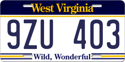 WV license plate 9ZU403