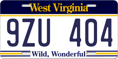 WV license plate 9ZU404