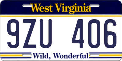WV license plate 9ZU406