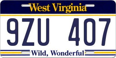 WV license plate 9ZU407