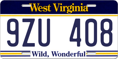 WV license plate 9ZU408