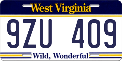 WV license plate 9ZU409