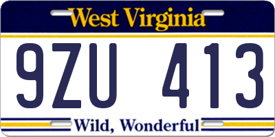 WV license plate 9ZU413
