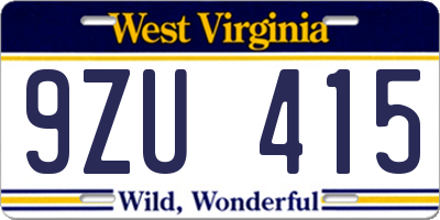 WV license plate 9ZU415