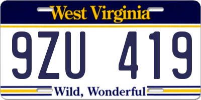WV license plate 9ZU419
