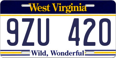 WV license plate 9ZU420