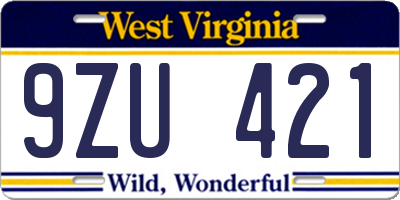 WV license plate 9ZU421