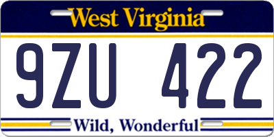 WV license plate 9ZU422
