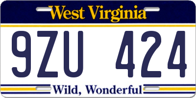 WV license plate 9ZU424