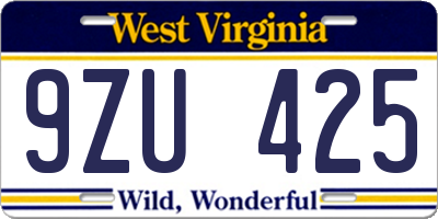 WV license plate 9ZU425