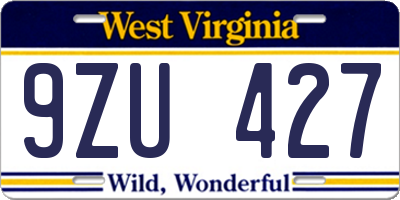 WV license plate 9ZU427