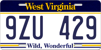 WV license plate 9ZU429