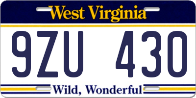 WV license plate 9ZU430