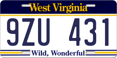 WV license plate 9ZU431
