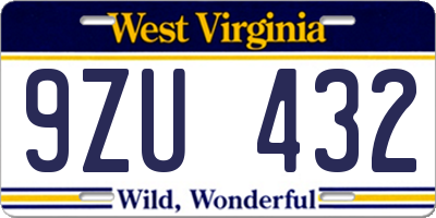 WV license plate 9ZU432