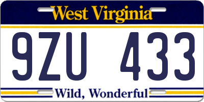 WV license plate 9ZU433