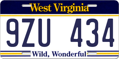 WV license plate 9ZU434