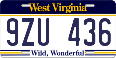 WV license plate 9ZU436