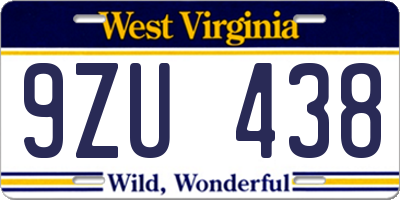 WV license plate 9ZU438