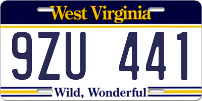 WV license plate 9ZU441