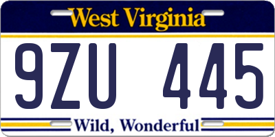 WV license plate 9ZU445