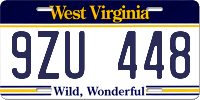 WV license plate 9ZU448