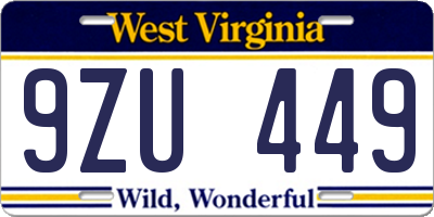 WV license plate 9ZU449