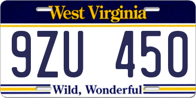 WV license plate 9ZU450