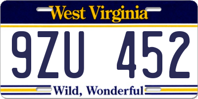 WV license plate 9ZU452