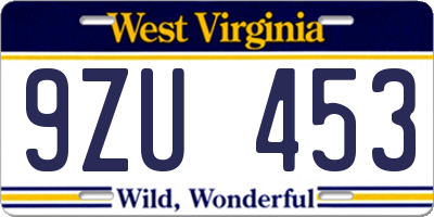 WV license plate 9ZU453
