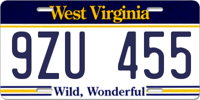 WV license plate 9ZU455