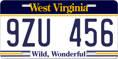 WV license plate 9ZU456