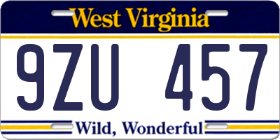 WV license plate 9ZU457