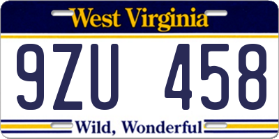 WV license plate 9ZU458