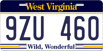 WV license plate 9ZU460