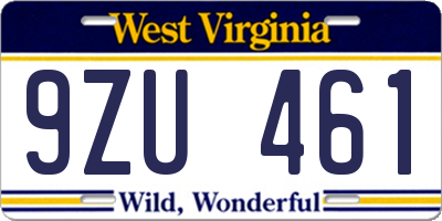 WV license plate 9ZU461