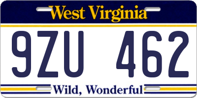 WV license plate 9ZU462
