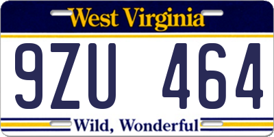 WV license plate 9ZU464