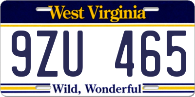 WV license plate 9ZU465