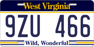 WV license plate 9ZU466